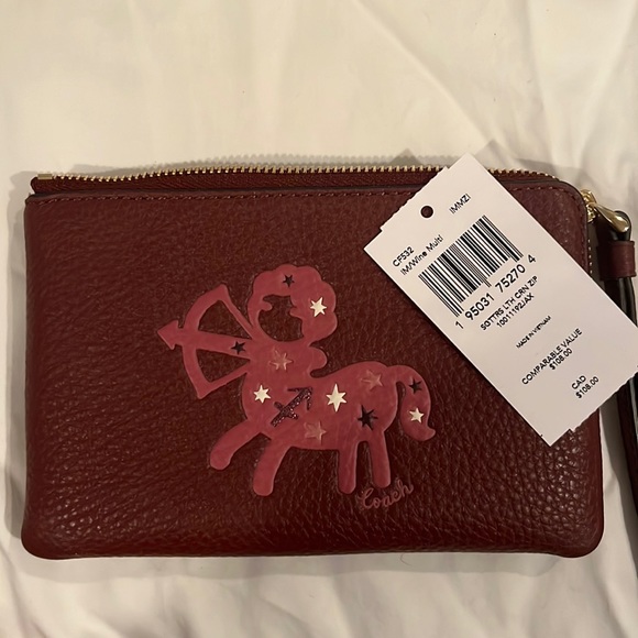 Coach Bags Nwt Coach Zodiac Sign Wristlet Sagittarius Wine Color